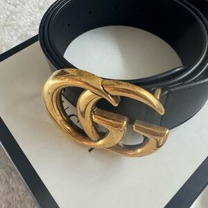 Gucci Black Leather Belt with Gold Buckle